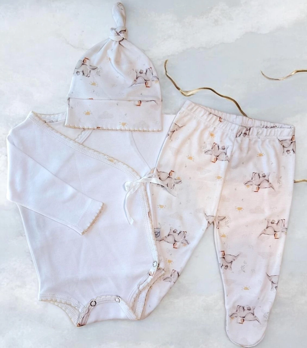 AJUAR RECIEN NACIDO 3 PIEZAS ( ALGODON PIMA) – Pañalera Belyan